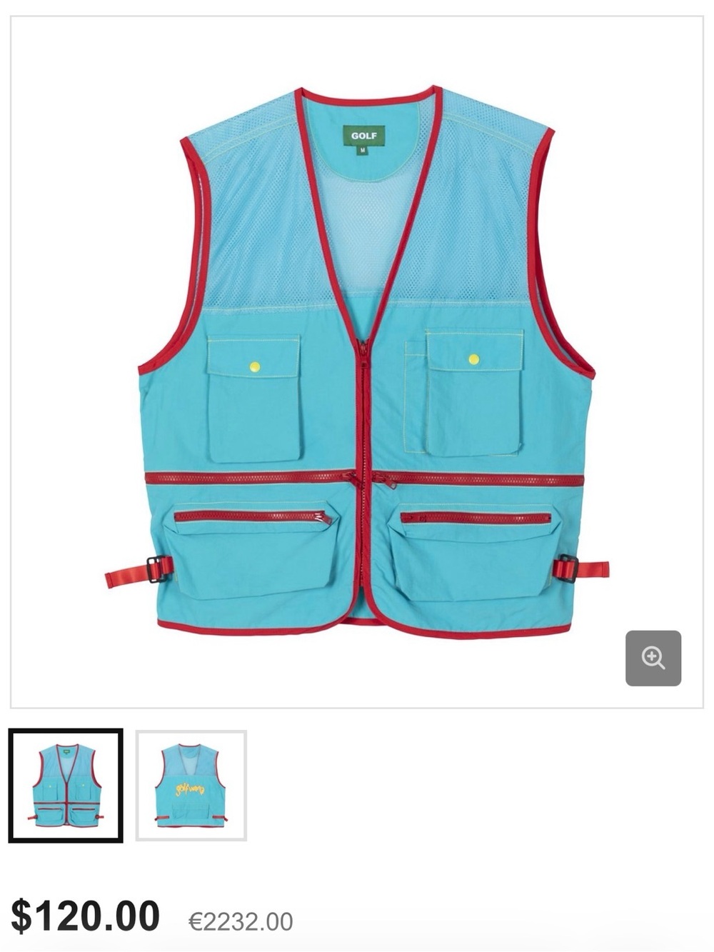 Golf Wang RARE Turquoise Red Mesh Utility Safari Vest (Medium)
